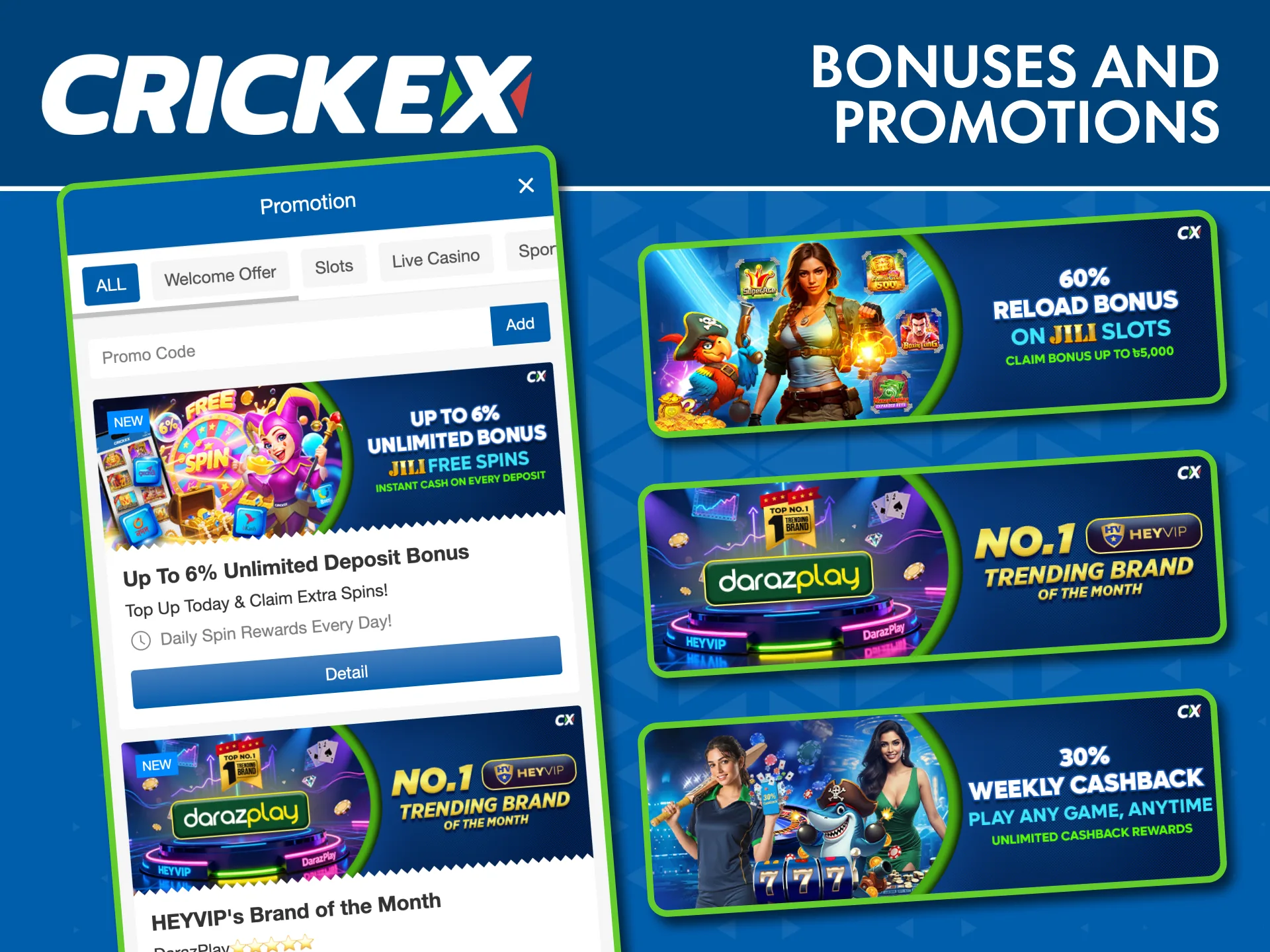 Explore bonuses and promotions for active players in the Crickex app.