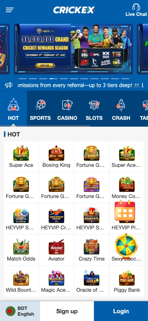 Explore the Crickex app homepage and start betting today.