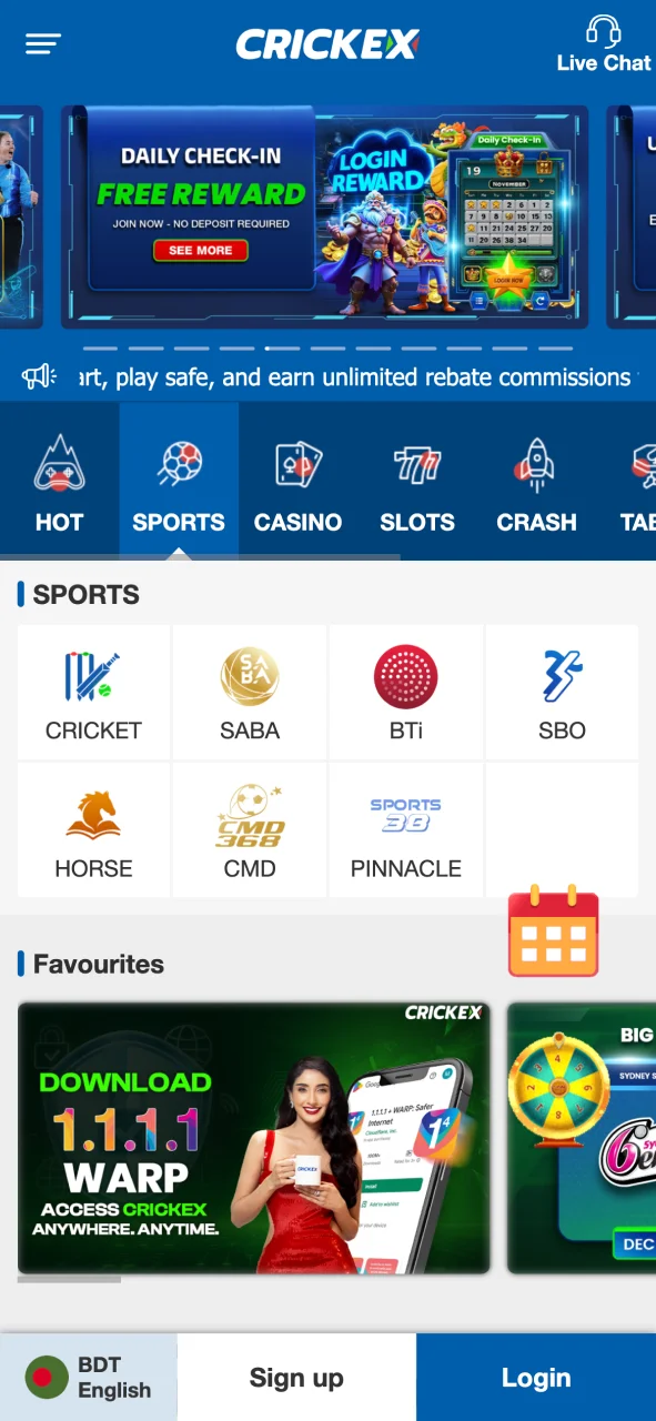 Browse sports betting options in the Crickex app and place your bets.