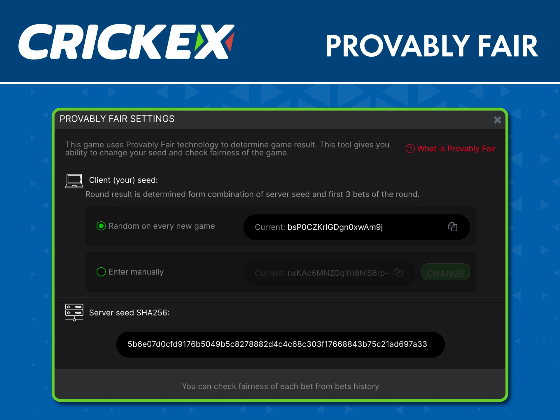 Check provably fair results on Crickex and trust every game round.