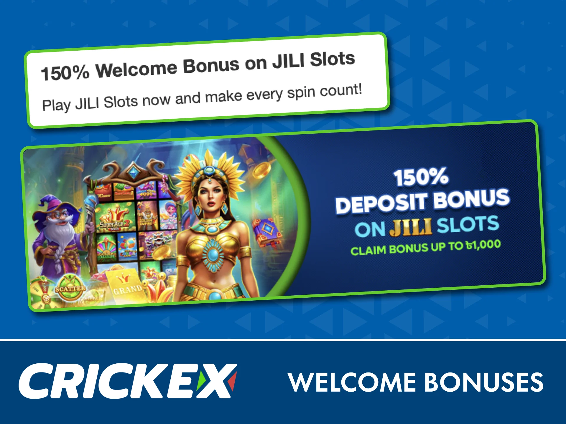 Start playing JILI slots with a Crickex welcome bonus today.