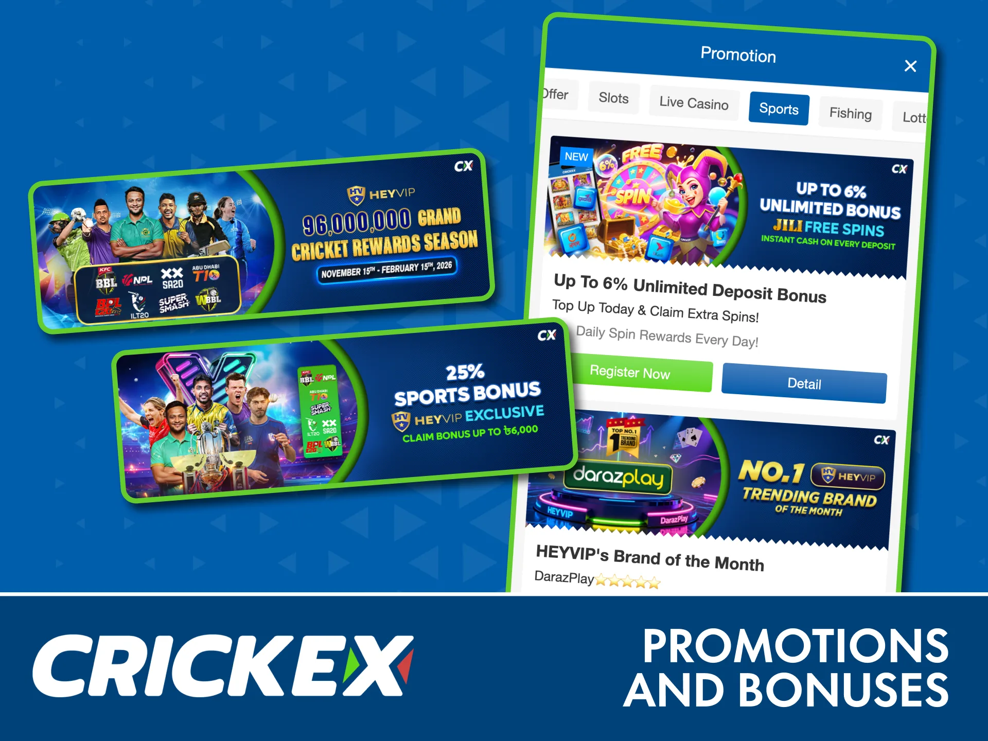 Claim regular bonuses and promotions on Crickex to boost your winnings.