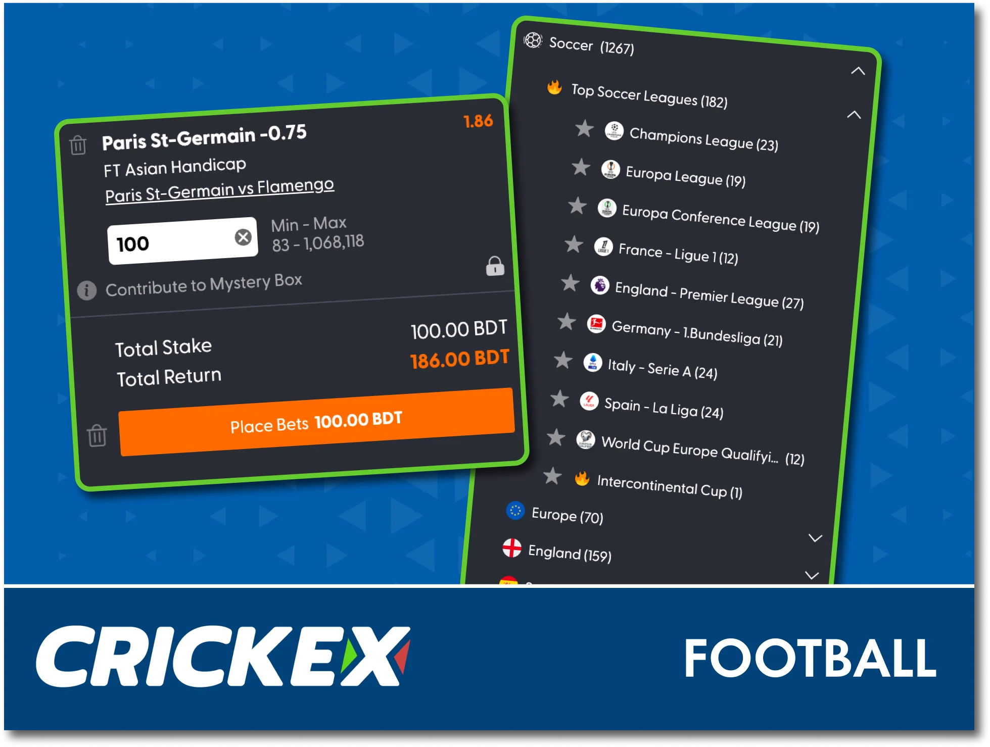 Start football betting with multiple markets on Crickex.