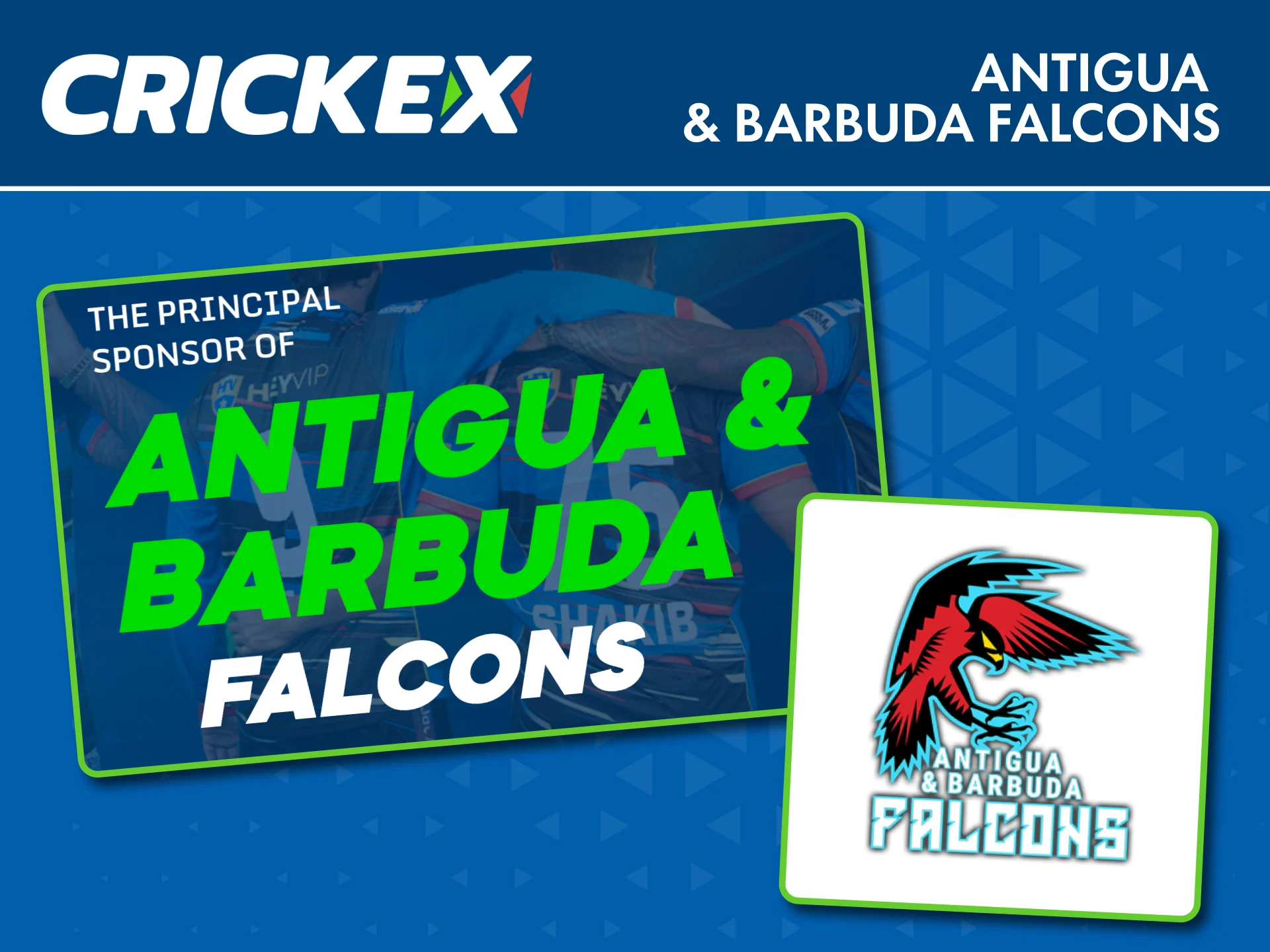 Antigua & Barbuda Falcons proudly wear the Crickex logo as they play in CPL.