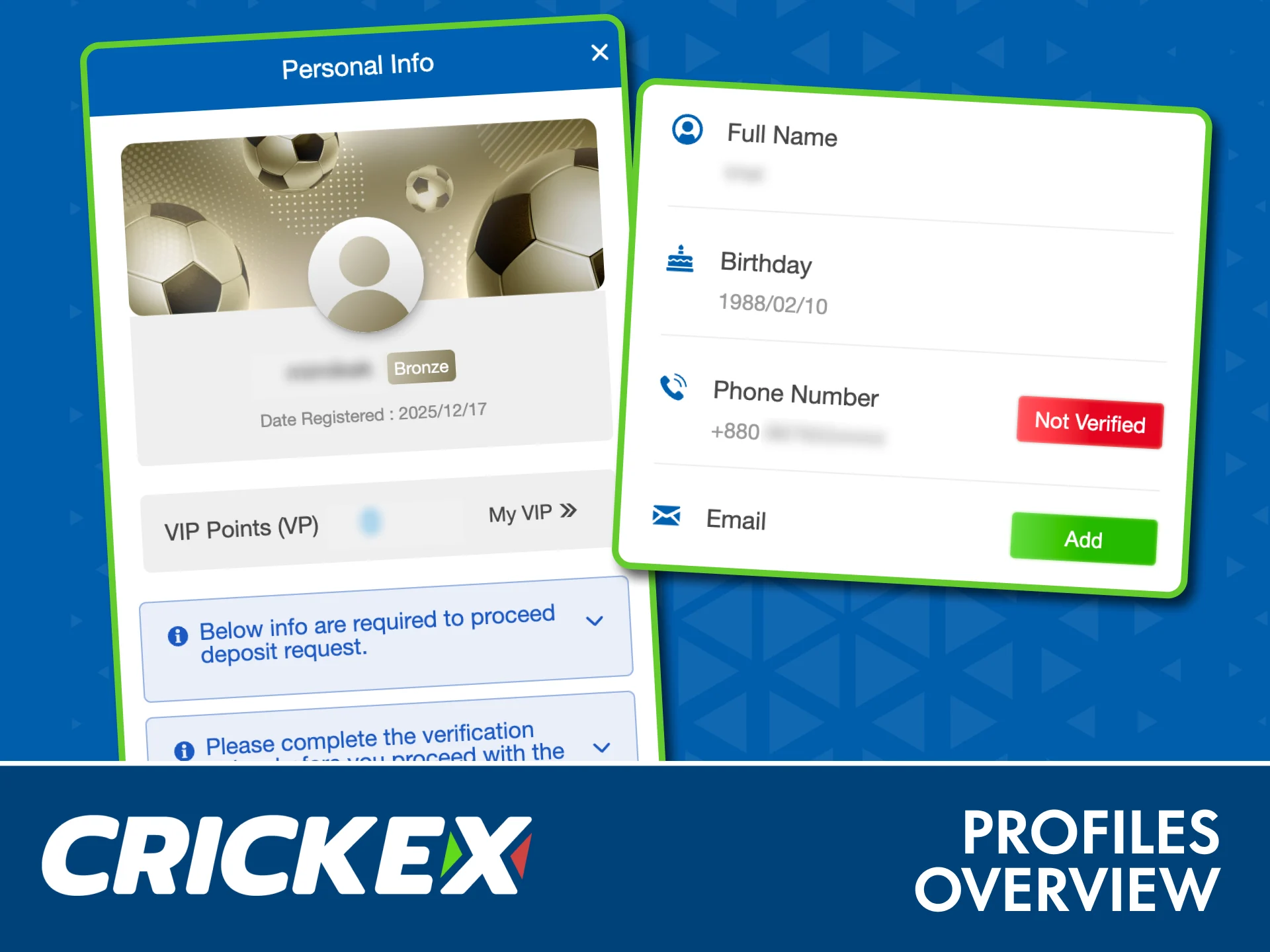 Access your Crickex account profile to manage personal data, bets, and payments easily.